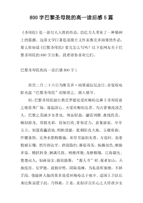 800字巴黎圣母院的高一读后感5篇