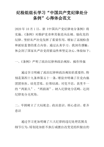 纪检组组长学习“中国共产党纪律处分条例”心得体会范文