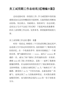 员工试用期工作总结范文【精编8篇】