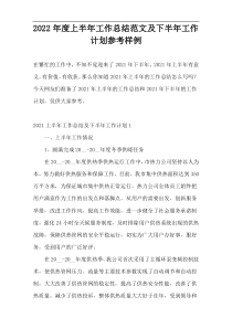 2022年度上半年工作总结范文及下半年工作计划参考样例