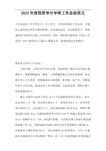 2022年度投资审计年终工作总结范文