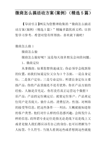 微商怎么搞活动方案(案例)（精选5篇）