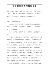 营业员本月工作心得体会范文
