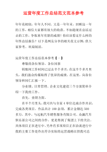 运营年度工作总结范文范本参考