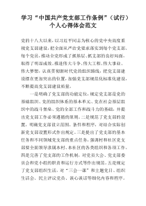 学习“中国共产党支部工作条例”（试行）个人心得体会范文