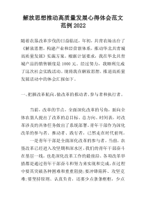 解放思想推动高质量发展心得体会范文范例2022