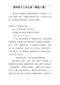 领导班子工作汇报（精选3篇）