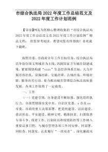 市综合执法局2022年度工作总结范文及2022年度工作计划范例