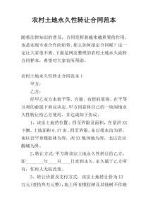农村土地永久性转让合同范本