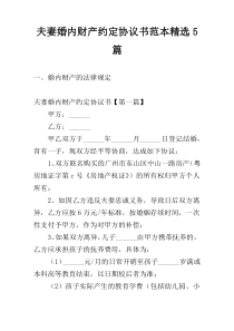 夫妻婚内财产约定协议书范本精选5篇