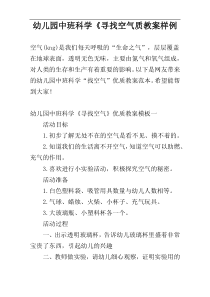 幼儿园中班科学《寻找空气质教案样例