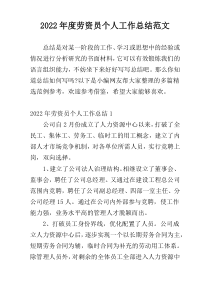 2022年度劳资员个人工作总结范文