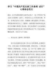 学习“中国共产党支部工作条例 试行”心得体会范文