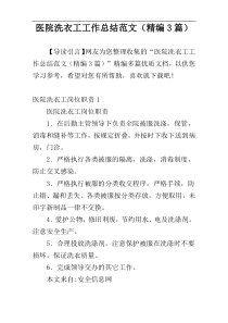 医院洗衣工工作总结范文（精编3篇）