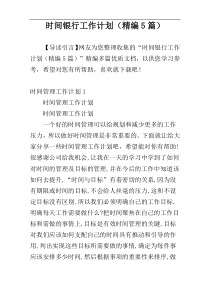 时间银行工作计划（精编5篇）