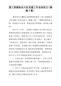 国土资源执法大队党建工作总结范文（精编3篇）