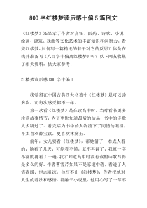 800字红楼梦读后感十偏5篇例文