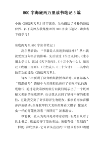 800字海底两万里读书笔记5篇