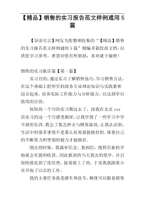 【精品】销售的实习报告范文样例通用5篇