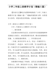 小学二年级上册教学计划（精编5篇）