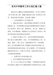 有关中学教学工作计划汇集5篇