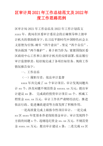 区审计局2021年工作总结范文及2022年度工作思路范例