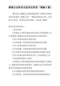 销售企业财务总监岗位职责（精编5篇）