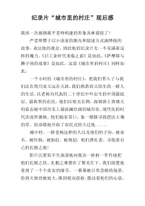 纪录片“城市里的村庄”观后感