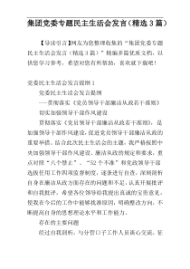集团党委专题民主生活会发言（精选3篇）