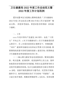 卫生健康局2022年度工作总结范文暨2022年度工作计划范例