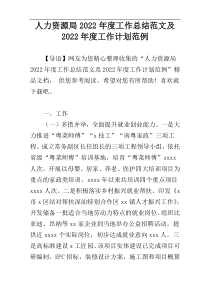 人力资源局2022年度工作总结范文及2022年度工作计划范例