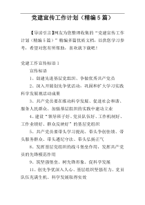 党建宣传工作计划（精编5篇）