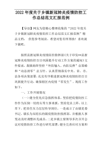2022年度关于乡镇新冠肺炎疫情防控工作总结范文汇报范例