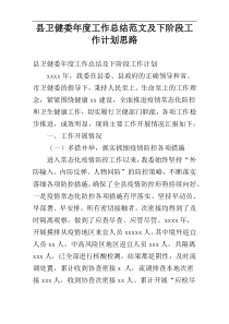 县卫健委年度工作总结范文及下阶段工作计划思路