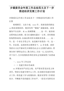 乡镇委员会年度工作总结范文及下一步推进经济发展工作计划