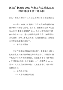 区文广新旅局2022年度工作总结范文及2022年度工作计划范例