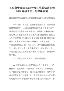县应急管理局2022年度工作总结范文和2022年度工作计划思路范例