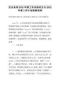 区水务局2022年度工作总结范文与2022年度工作计划思路范例