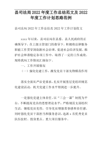 县司法局2022年度工作总结范文及2022年度工作计划思路范例