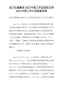 县卫生健康局2022年度工作总结范文和2022年度工作计划思路范例