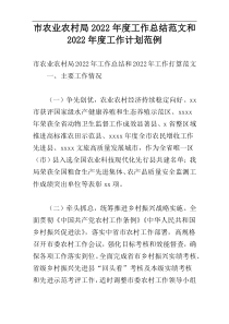 市农业农村局2022年度工作总结范文和2022年度工作计划范例