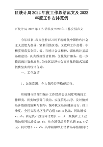 区统计局2022年度工作总结范文及2022年度工作安排范例