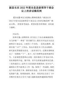 副县长在2022年度全县县级领导干部会议上的讲话稿范例