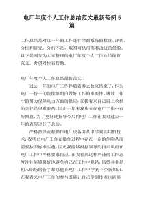 电厂年度个人工作总结范文最新范例5篇