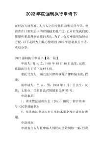 2022年度强制执行申请书