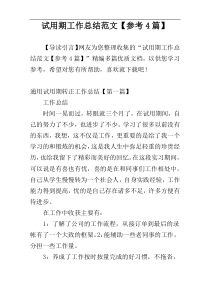 试用期工作总结范文【参考4篇】