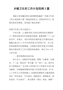 乡镇卫生的工作计划范例3篇