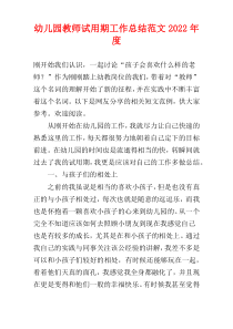 幼儿园教师试用期工作总结范文2022年度