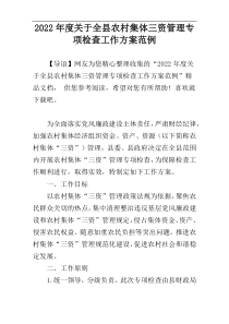 2022年度关于全县农村集体三资管理专项检查工作方案范例
