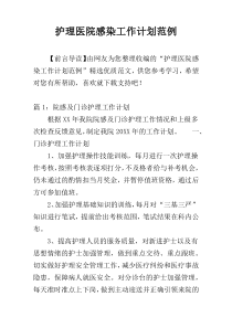 护理医院感染工作计划范例